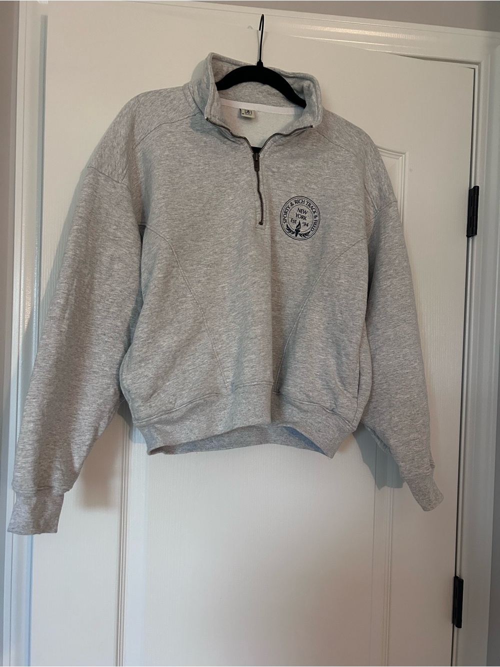 Sporty & Rich Light Gray Quarter-Zip Pullover Sweatshirt